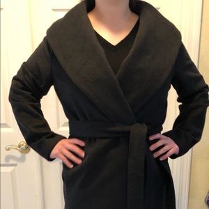 Wool Blend Shawl Collar Coat, belted